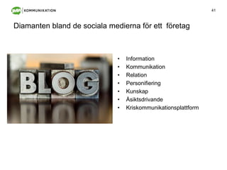 Diamanten bland de sociala medierna för ett  företagInformationKommunikationRelationPersonifieringKunskapÅsiktsdrivandeKriskommunikationsplattform