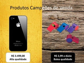 Produtos Campeões de Venda
R$ 3.499,00
Alta qualidade
R$ 2,99 a dúzia
Baixa qualidade
 