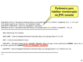 Parâmetro para
      habilitar monitoração
        via JMX console




...
                              29
 