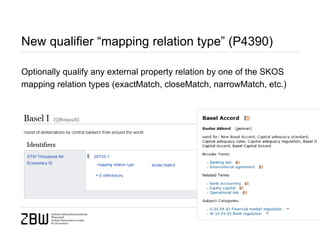 New qualifier “mapping relation type” (P4390)
Optionally qualify any external property relation by one of the SKOS
mapping relation types (exactMatch, closeMatch, narrowMatch, etc.)
Page 3
 