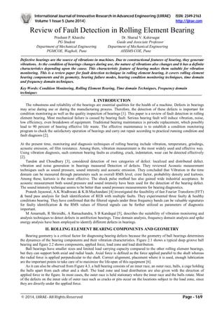 Review of Fault Detection in Rolling Element Bearing | PDF
