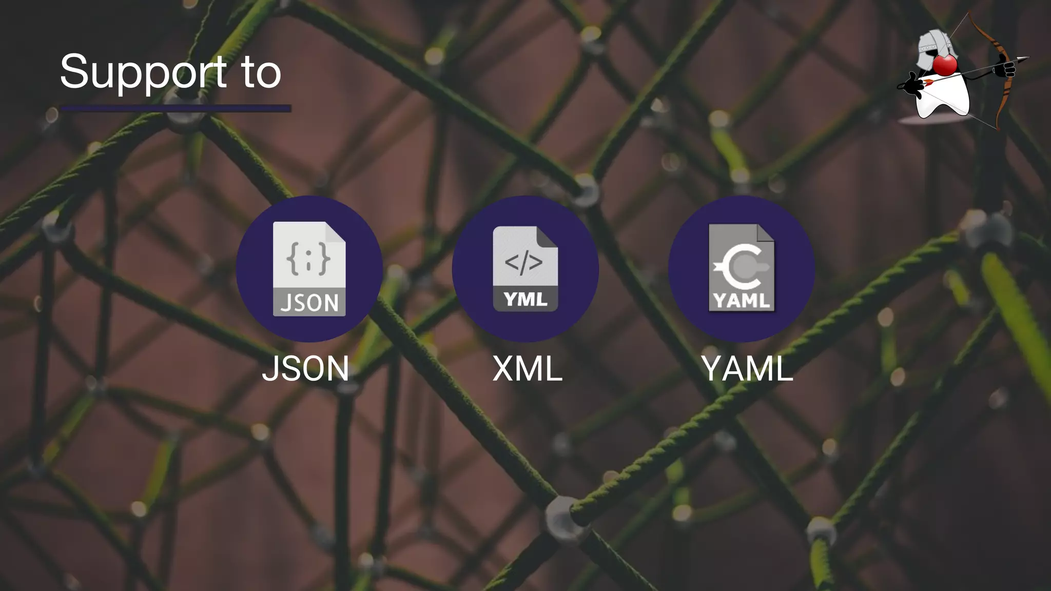 Support to
JSON XML YAML
 