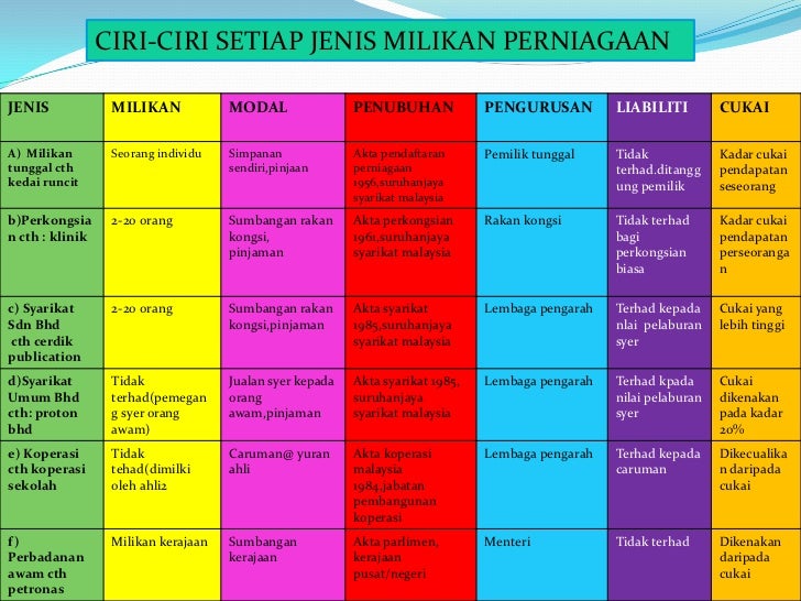 JENIS PEMILIKAN PERNIAGAAN