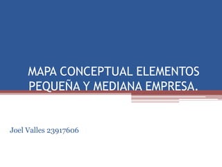 MAPA CONCEPTUAL ELEMENTOS
PEQUEÑA Y MEDIANA EMPRESA.
Joel Valles 23917606
 
