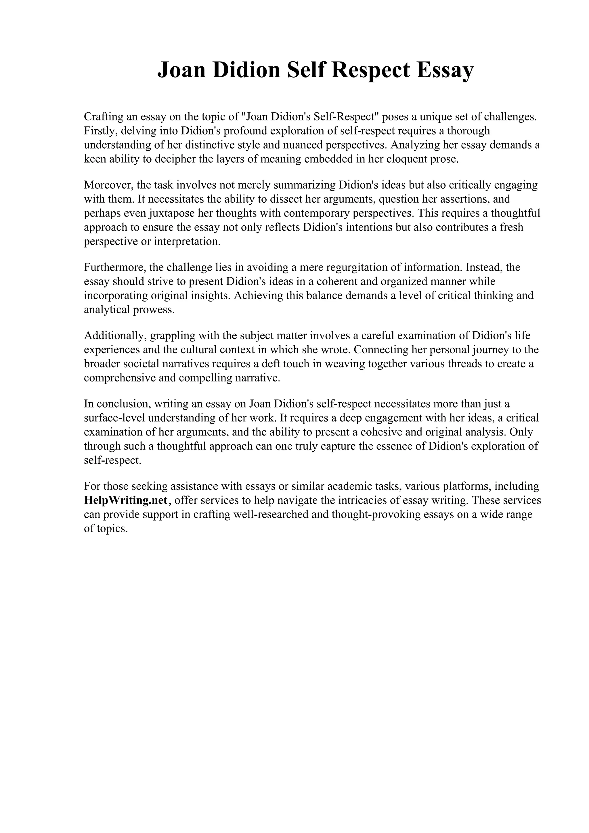 Joan Didion Self Respect Essay. Panola College PDF