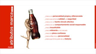 atributos marca
                  _marca con personalidad propia y diferenciada
                  _marca que prima la calidad y la seguridad
                  _marca con un fuerte vínculo afectivo
                  _marca con un comportamiento social responsable
                  _marca insustituible
                  _marca referente en el mercado
                  _marca de plena conﬁanza
                  _marca reﬂejo de su personalidad
                  _marca que forma parte de su historia




                                                                    Joan Estornell
 