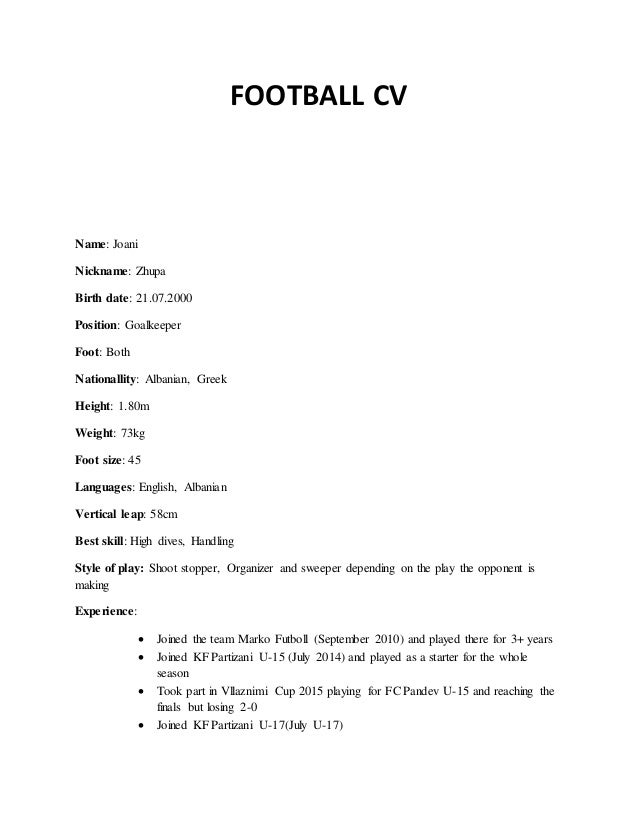 Joani Zhupa Goalkeeper Cv