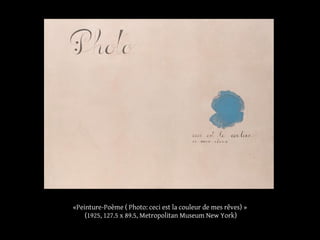 «Peinture-Poème ( Photo: ceci est la couleur de mes rêves) »
(1925, 127.5 x 89.5, Metropolitan Museum New York)
 