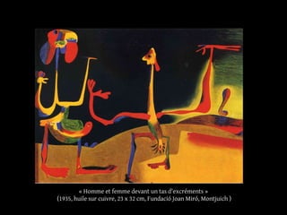 « Homme et femme devant un tas d'excréments »
(1935, huile sur cuivre, 23 x 32 cm, Fundació Joan Miró, Montjuich )
 