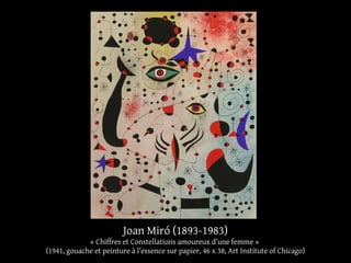 Joan Miró (1893-1983)
« Chiffres et Constellations amoureux d’une femme »
(1941, gouache et peinture à l’essence sur papier, 46 x 38, Art Institute of Chicago)
 