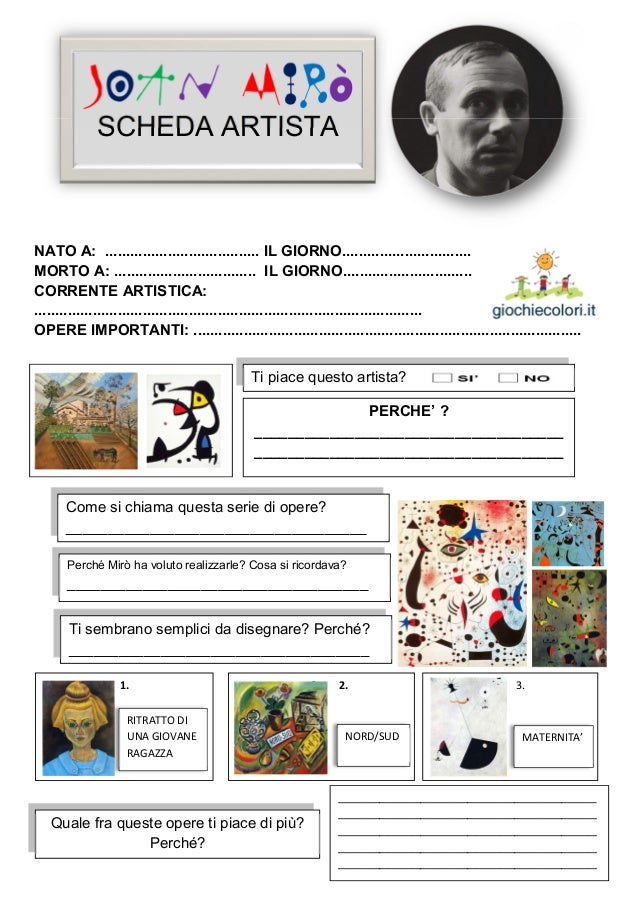 Joan Miro Spiegato Ai Bambini Schede Per Capire L Artista Scar