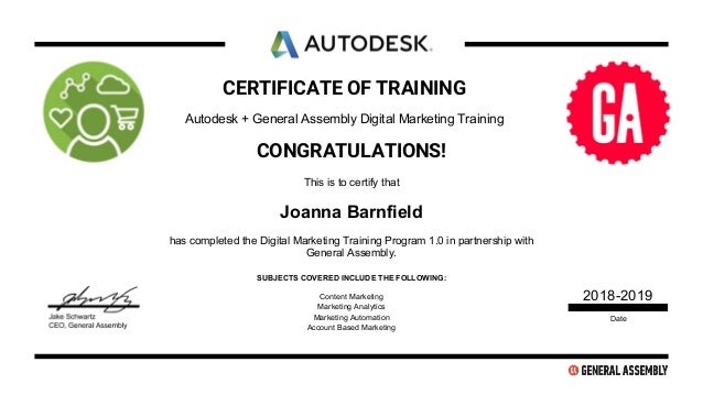 Joanna Barnfield General Assembly Certificate