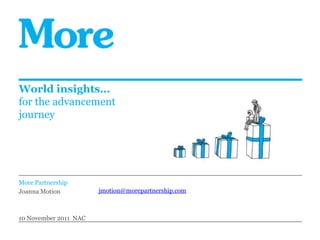 World insights…
for the advancement
journey




More Partnership
Joanna Motion          jmotion@morepartnership.com



10 November 2011 NAC
 