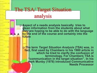 Tsa Analys Example Needs Analysis and Evaluation In English Specific Purposes | PPTX