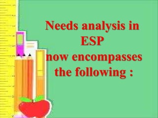 Needs Analysis and Evaluation In English Specific Purposes | PPTX