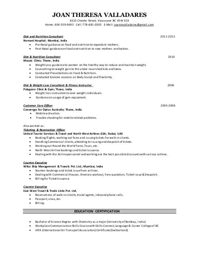 Joan Resume Operations Coordinator Travels