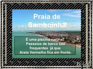 Praia de Camboinha É uma piscina natural! Passeios de barco são frequentes  já que Areia Vermelha fica em frente. 