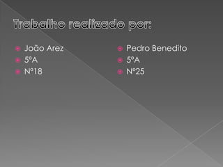    João Arez      Pedro Benedito
   5ºA            5ºA
   Nº18           Nº25
 