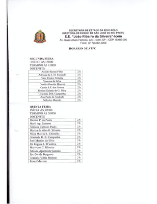 Plano Gestão EE João Ribeiro da Silveira