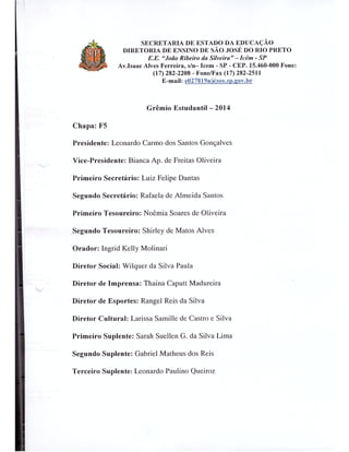 Plano Gestão EE João Ribeiro da Silveira