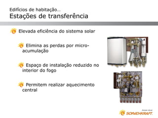 Edifícios de habitação…
Estações de transferência

    Elevada eficiência do sistema solar


      Elimina as perdas por micro-
     acumulação


       Espaço de instalação reduzido no
     interior do fogo


      Permitem realizar aquecimento
     central
 