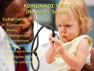 ΧΑΡΑΚΤΗΡΑΣ:
 Εξυπηρετικός

 Φιλικός

 Υποστηρικτικός

 Με κατανόηση

 Αφοσίωση

 Ικανότητα στην επικοινωνία

 Αποδέχεται τον άλλο

 Εμπνέει εμπιστοσύνη
 