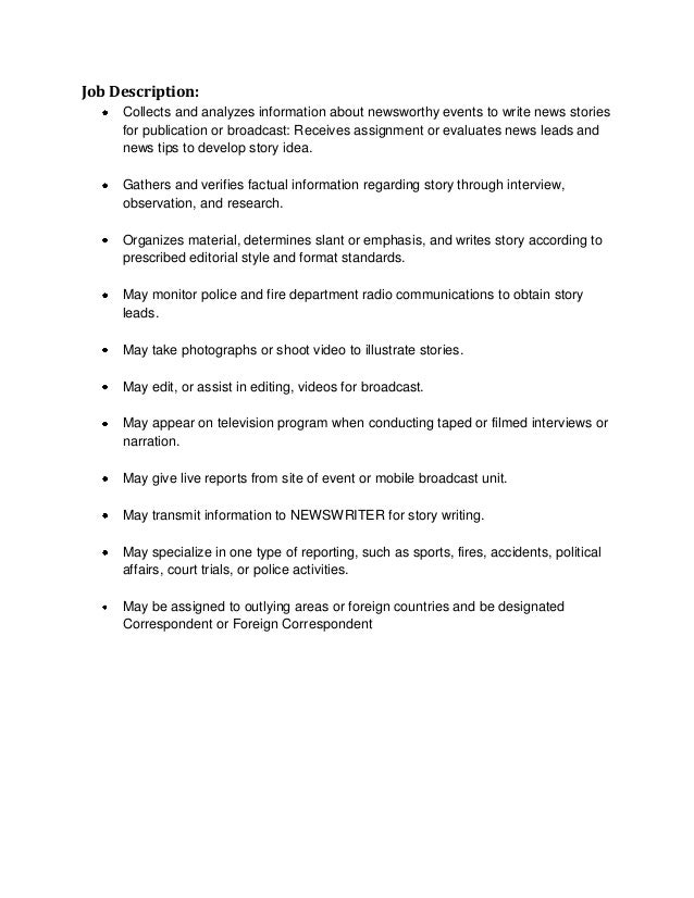 Job analysis of a reporter