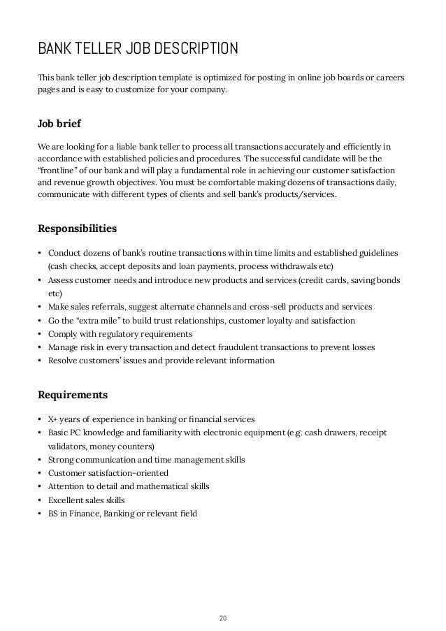 bank teller job description