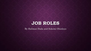 JOB ROLES 
By Halimat Dada and Sekemi Olunloyo 
 