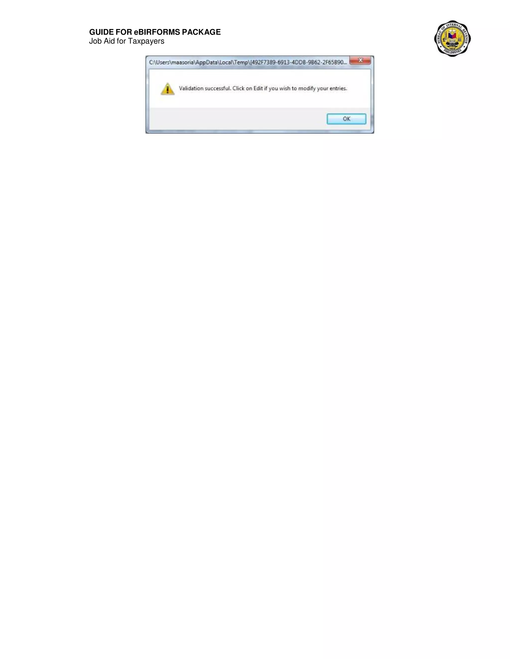 GUIDE FOR eBIRFORMS PACKAGE
Job Aid for Taxpayers
 