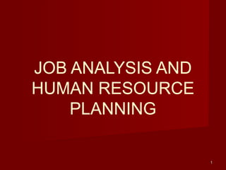 11
JOB ANALYSIS AND
HUMAN RESOURCE
PLANNING
 