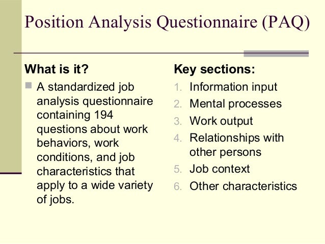 position analysis questionnaire example