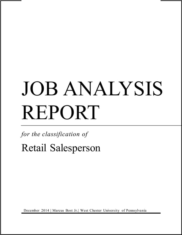 Job Analysis Report Retail Salesperson PDF