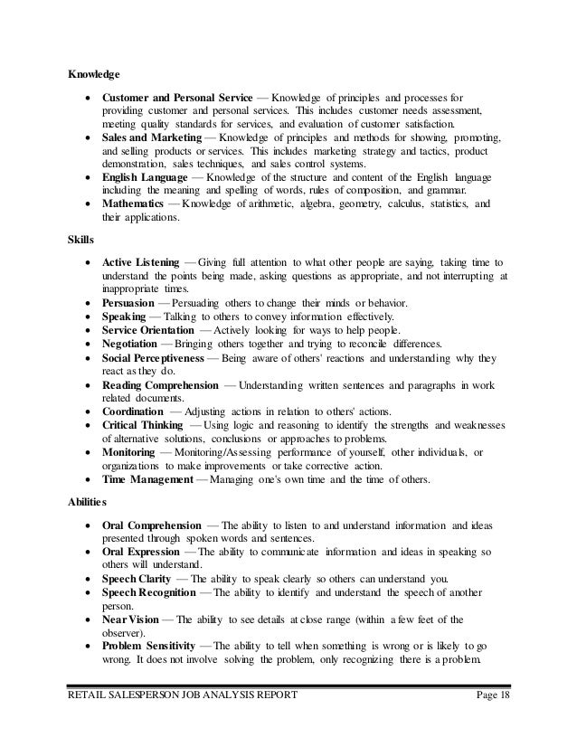 Job Analysis Report Retail Salesperson