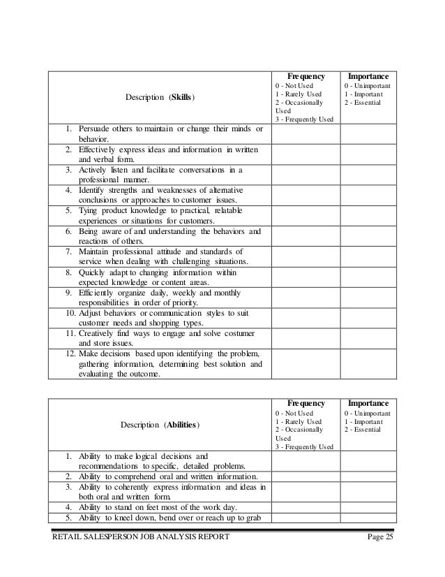 job related skills for retail