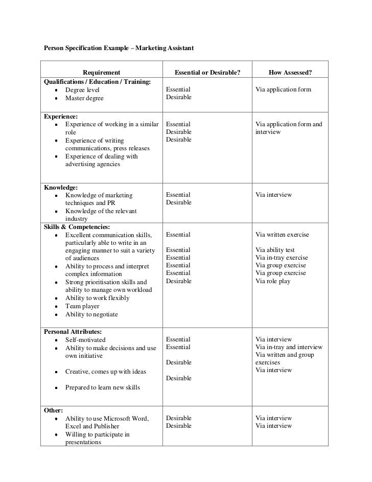 job specification for sales assistant