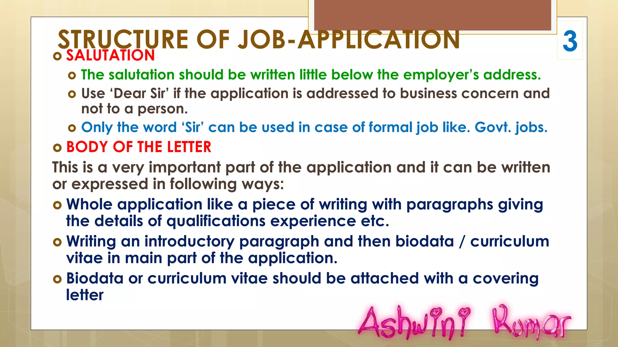 HOW TO WRITE JOB APPLICATION (Class XII) | PDF