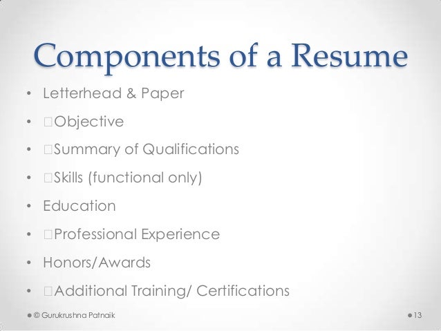 job application resume resume components
