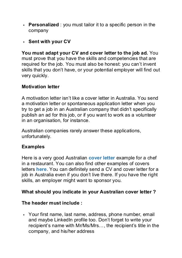 australian cover letters