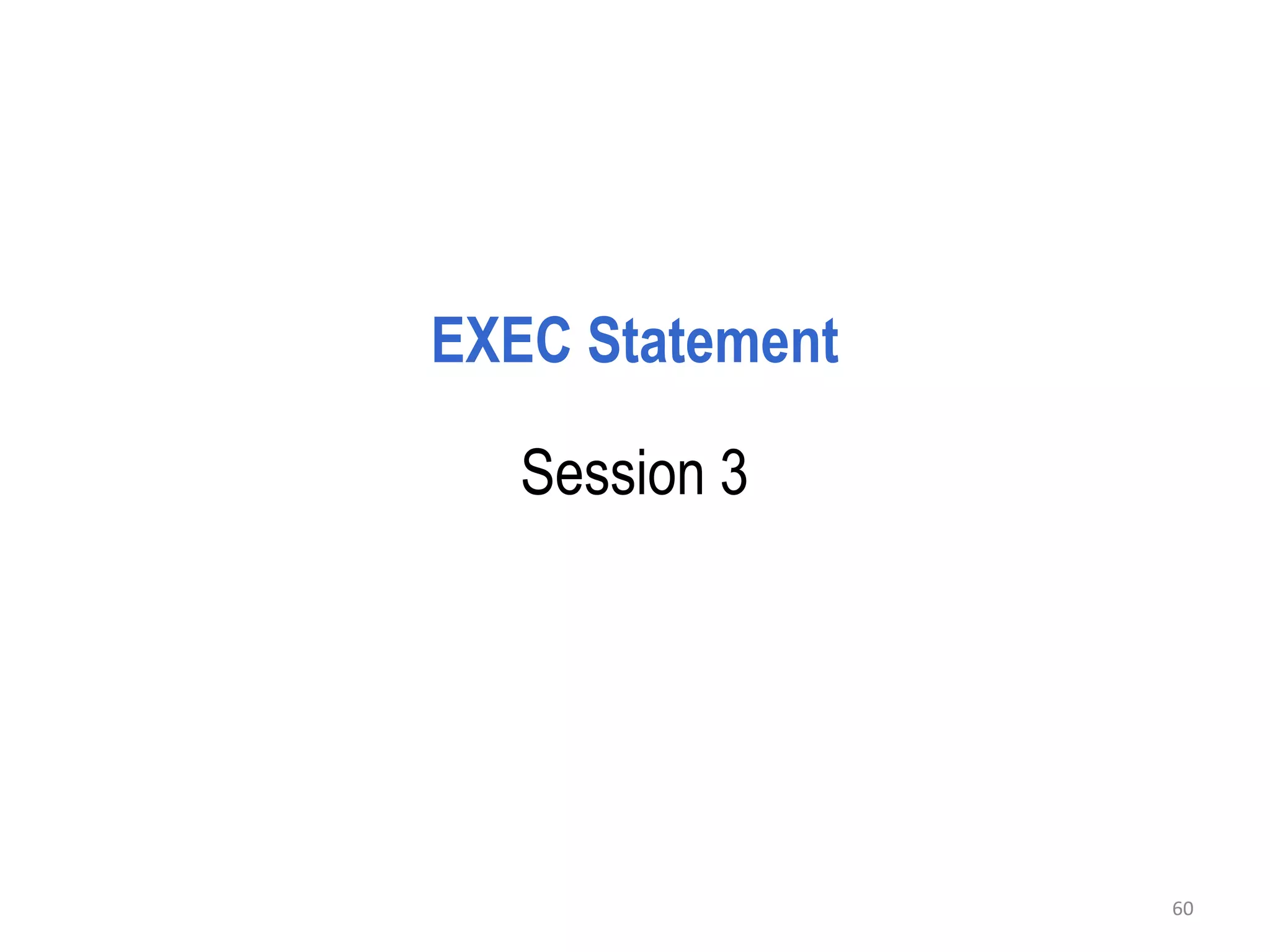 EXEC Statement

   Session 3




                 60
 