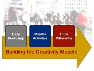 Building the Creativity Muscle
Daily
Bootcamp
Mindful
Activities
Think
Differently
 