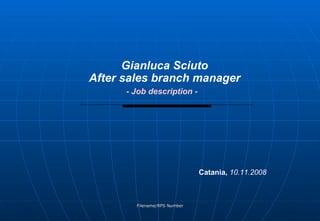 Catania,  10.11.2008 Gianluca Sciuto  After sales branch manager   - Job description -   