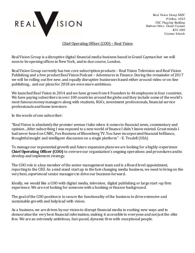 real vision coo job description chief operating officer job description