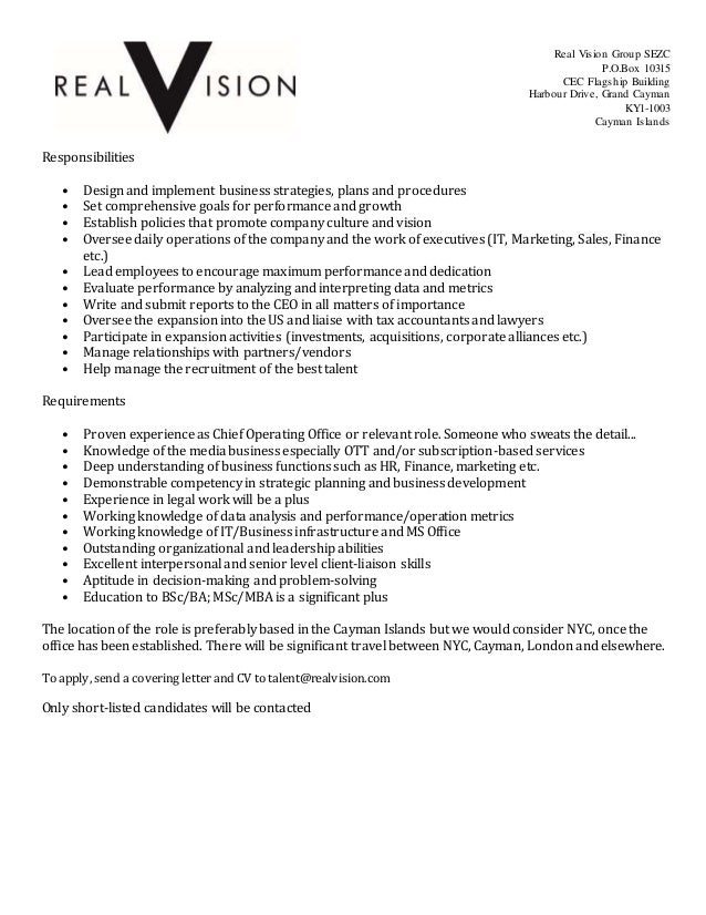 real vision coo job description coo job description