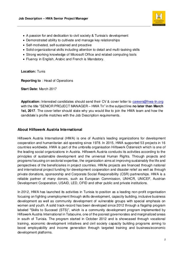 job description for project manager