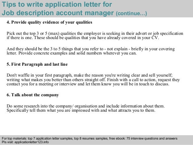 Job description account manager application letter