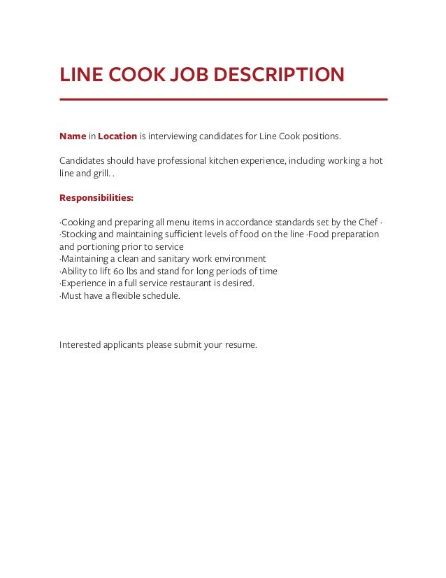 line cook responsibilities