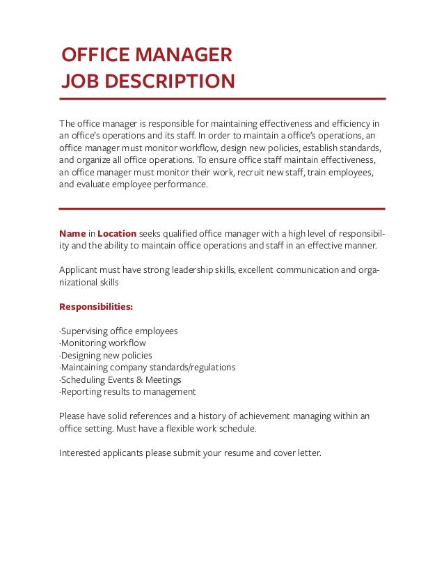 office manager job description templates