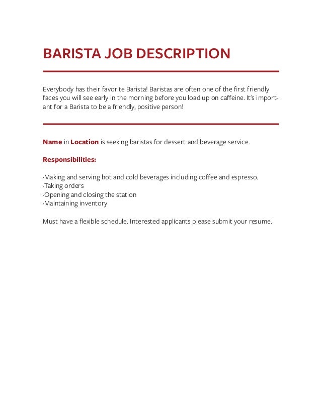 job description bartender