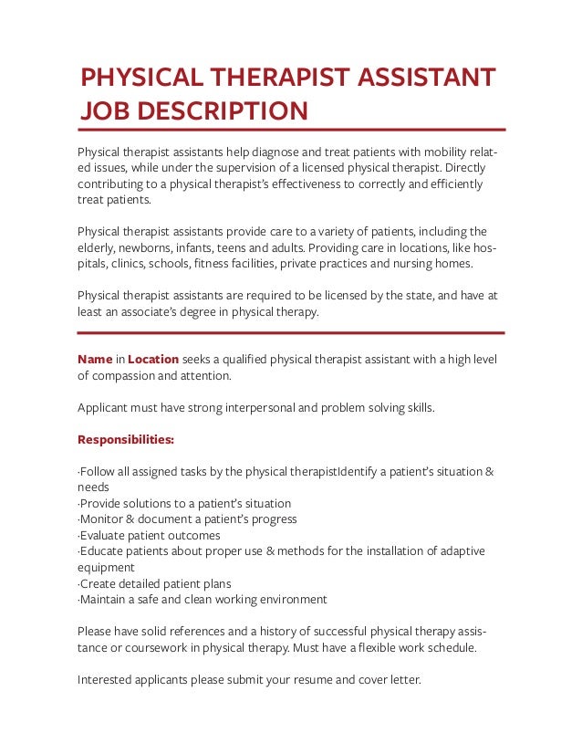 physical therapy assistant job description template from Monster Licensure AOTA